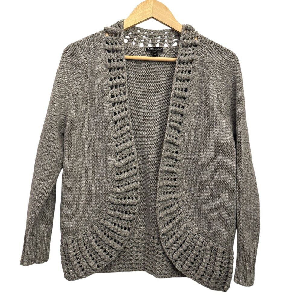 Lafayette 148 Heather Grey Alpaca‎ and Virgin Wool Open Cardigan Size S Petite